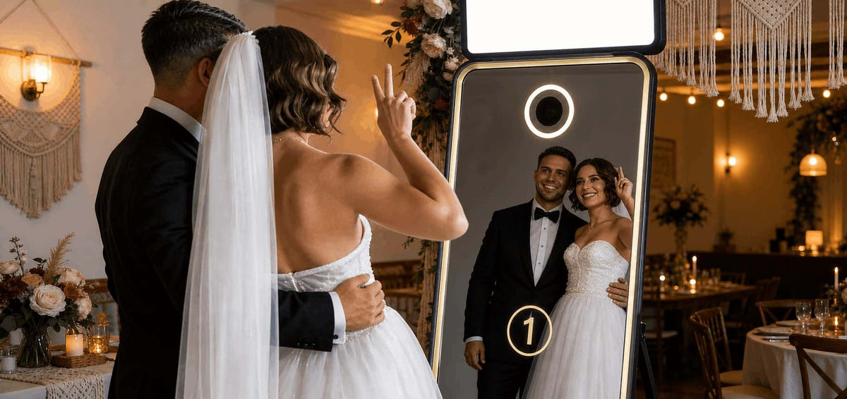 Miroir photobooth professionnel utilisé lors d’un mariage