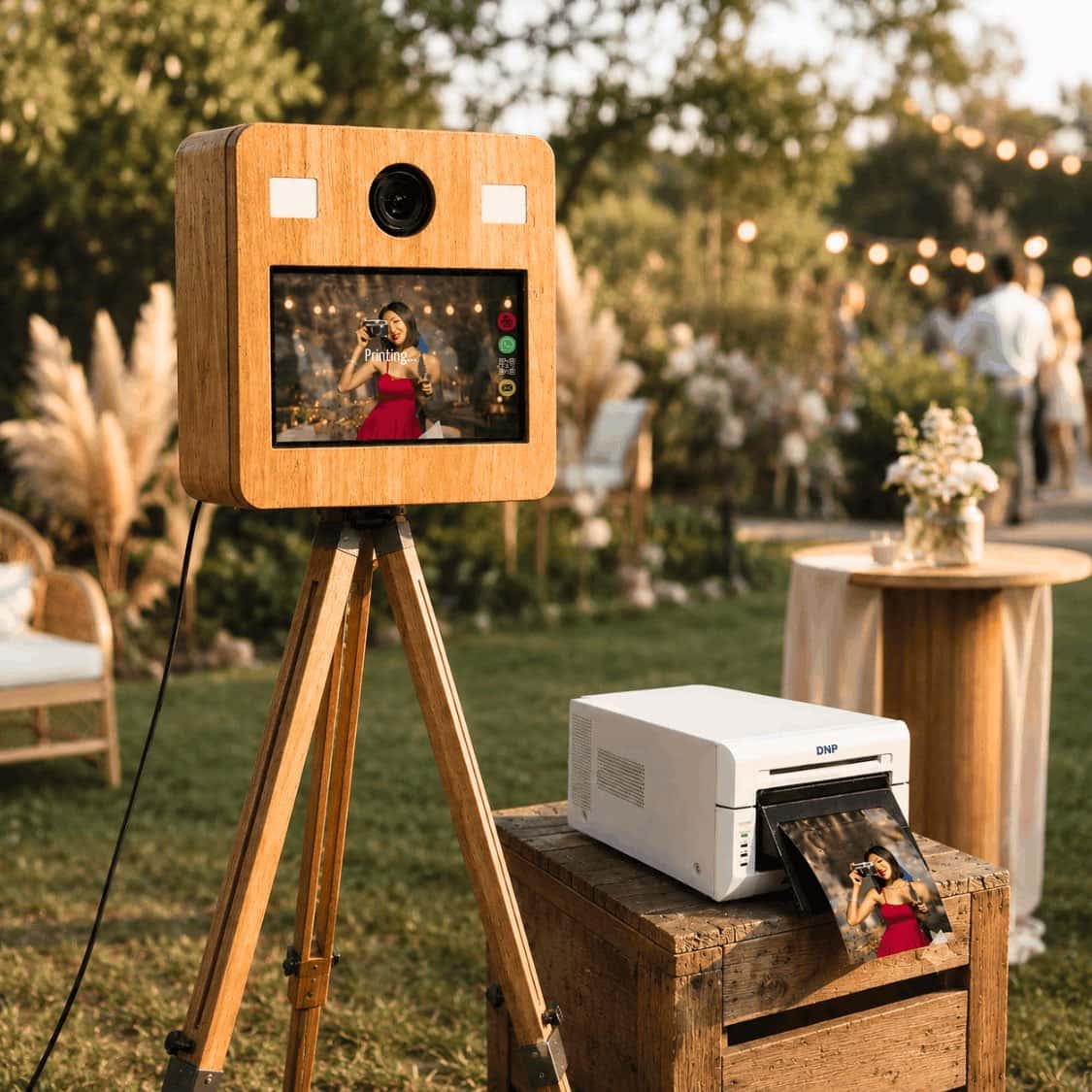 Borne photobooth Woody en bois disponible à la location et à l’achat