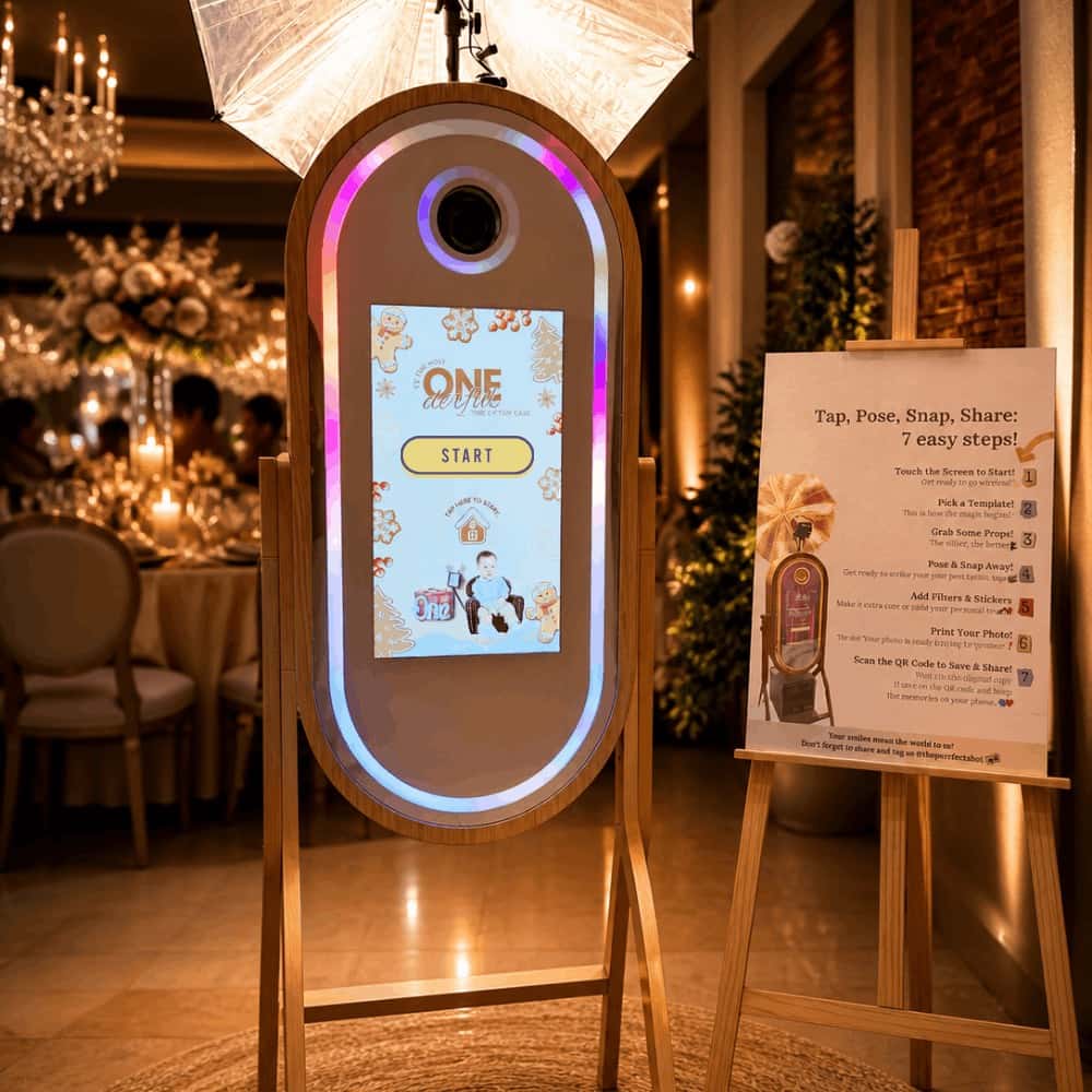 Miroir photobooth professionnel installé pour un événement